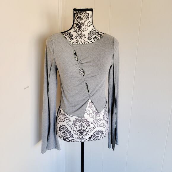 Hot Topic Thorn & Fable Gray Slashed Bell Sleeve Top - Picture 2 of 5